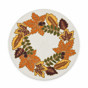 Napperon en perles de verre motif feuilles d'automne, couleurs saisonnières |   Napperon de table décoratif moderne, résistant à la chaleur et écologique pour les repas d'automne - Product Image 1