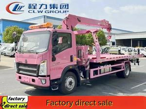 Camion de dépanneuse HOWO 4x2 5 tonnes plate-forme polyvalente transporteur de voiture dépanneuse de récupération de route <span class=keywords><strong>plateau</strong></span> coulissant inclinable un à deux avec <span class=keywords><strong>grue</strong></span> - Product Image 2