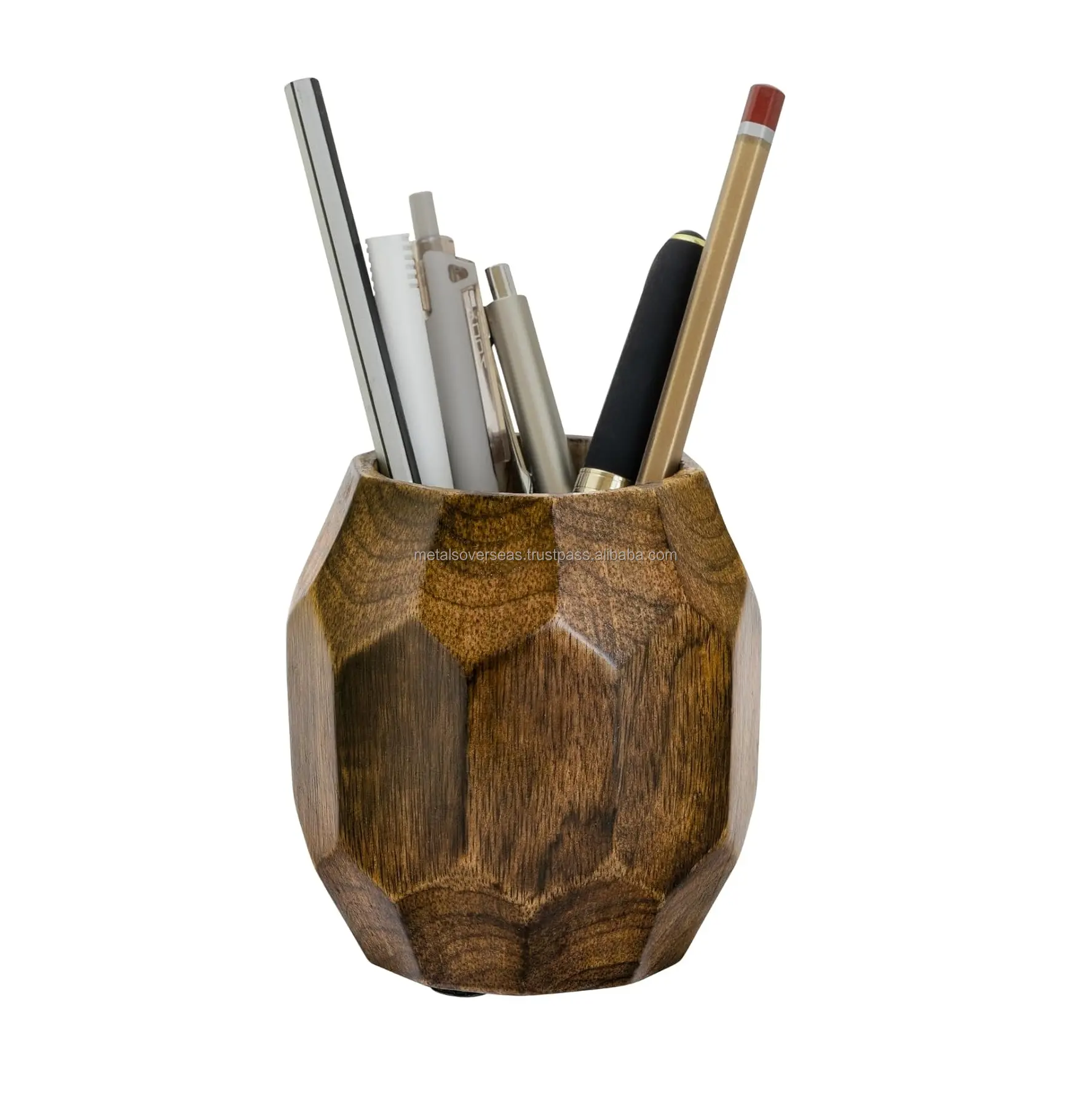 Portalápices geométrico para escritorio, mesa de oficina elegante de madera, soporte para taza de lápiz, bonito organizador de escritorio de madera para pinceles de maquillaje