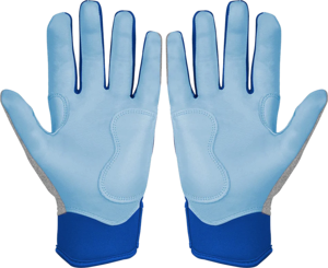 Premium Leather Batting <b>Gloves</b> Grey and Sky Blue Leather Padded Hook And Loop Closure Unisex Adult Training Adiha impex - Product Image 2