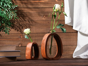 Vase à fleurs élégant et raffiné, support en bois, design Art Déco, écologique, fait main, pour la maison, diamètre 4"-6" - Product Image 5