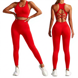 Ensemble de yoga deux pièces noir uni pour femme, leggings taille haute, longueur intégrale, extensible dans quatre directions - Product Image 4