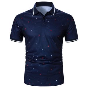Polo de Manga Corta Azul Estampado para Hombre, Estilo Casual, Tejido Transpirable con Diseño de Rayos, MOQ Bajo, Camisetas para Hombre - Product Image 1