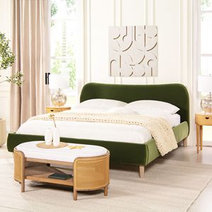 Letto King Size con Testiera Curva in Stile Romano, Rivestito in Velluto Verde Oliva di Alta Qualità, con Elegante Imbottitura - Product Image 1