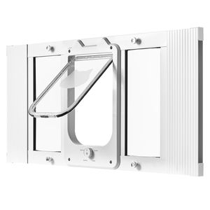 Porta per Gatti da Finestra Regolabile 27-32 Pollici con 4 Modalità di Chiusura Sicura, Telaio in Alluminio, Vetro ad Alta Trasparenza, Accessori per Porte e Finestre - Product Image 1