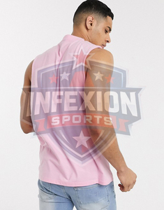 Camiseta sin mangas rosa para hombre, cuello redondo, color sólido, informal, tejida, transpirable, de algodón. - Product Image 3