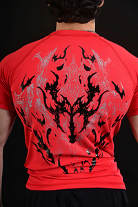 Camiseta de Manga Corta para Hombre, Roja, Corte Ajustado, con Estampado a Cuadros, Cuello Redondo, Material Spandex Transpirable, 360g, Secado Rápido - Product Image 5