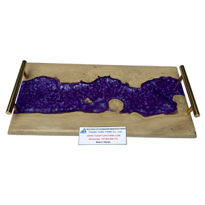 Plateau en bois et résine Thanh Tung Thinh, motif rivière violette, poignées métalliques, décoration de cuisine moderne, durable, poli à la main, fabriqué au Vietnam - Product Image 1