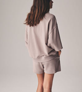 Women Short <b>Set</b> Custom Silk Screen Printed Logo Oversized Regular Fit Streetwear Knee Solid Short <b>Set</b> - Product Image 6