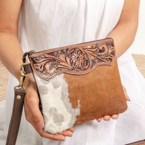 Luxury Designer Genuine Cowhide Leather Wristlet For Women Small Coin Pouch With Zipper Closure Real Hair-on Cow Purses - Product Image 1