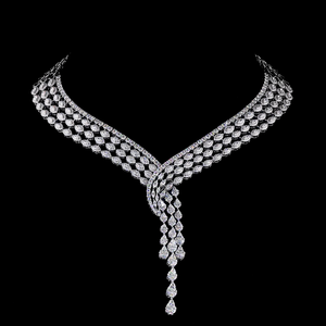 Collier de mariée de luxe de créateur, diamants de laboratoire taille poire certifiés IGI, plaqué argent rhodié, pour femme - Product Image 1