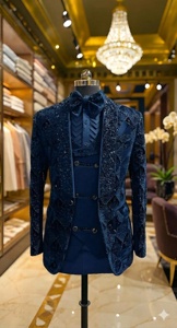Traje de esmoquin verde esmeralda con lentejuelas para hombre, doble botonadura, terciopelo, estilo británico, ropa formal - Product Image 5