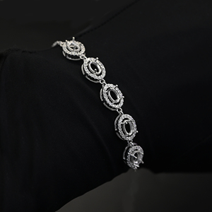 Bracelet artisanal en argent sterling 925 plaqué or 14 carats avec halo ovale 4x6mm à 4 griffes et 5 pierres en oxyde de zirconium pour cendres - Apprêts de bijouterie - Product Image 6