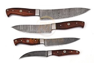Custom Damascus Steel Chef <b>Knife</b> <b>Set</b> Handmade Kitchen Cooking <b>Knives</b> Wood Handle - Product Image 2