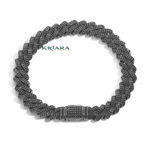 Pulsera de Cadena de Plata 925 con Baño de Rodio Negro para Hombre, con Moissanita de Corte Brillante Redondo, Micro Pavé, Estilo Hiphop, Eslabones Geométricos - Product Image 1