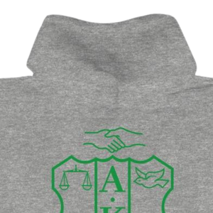 Sudadera con Capucha AKA Crest World Famous, Color Gris Jaspeado Atlético, Bordado Verde, Ropa Griega Personalizada - Product Image 5