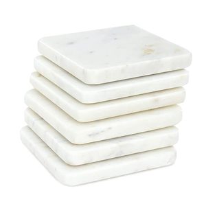 White Marble <b>Coaster</b> Square Natural Stone <b>Drink</b> <b>Coasters</b> for Home Office - Product Image 2