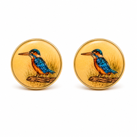 Boutons de manchette en laiton émaillé faits à la main, motif floral lotus rose et bleu, finition dorée, pour homme, pour occasions formelles, mariage, cadeau d'anniversaire, unisexe