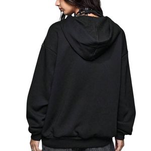 Sweat-shirt à capuche noir personnalisé avec fermeture éclair, imprimé graphique orné de croix, style oversize Harajuku vintage Y2K gothique streetwear pour femmes et hommes - Product Image 1