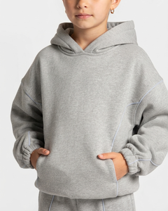 Custom Contrastline Silver Grey <b>Oversized</b> Kid Girls Tracksuit Set Cotton Fleece Hoodie & Wide Leg <b>Sweatpants</b> OEM & ODM - Product Image 3