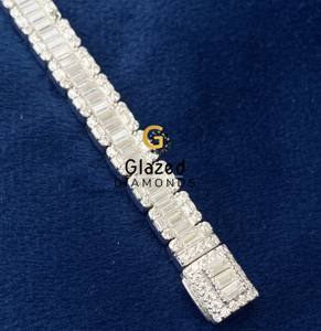 Gorgeous New Round Brilliant and <b>Baguette</b> Moissanite Diamond Iced Out Cluster Tennis <b>Bracelet</b> in 925 Sterling Silver - Product Image 3