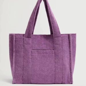 Bolsa de tela de rizo morada, de algodón, de gran capacidad, bolso de hombro para mujer, para playa, viajes, gimnasio, piscina, personalizable. - Product Image 1