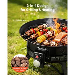 19-Inch <b>Portable</b> <b>Gas</b> <b>Fire</b> Pit 53,000 BTU Propane Adjustable Flame Folding Legs Black Outdoor Grill Grate Lava Rocks for Patio - Product Image 4