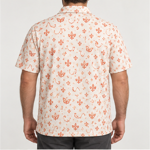 เสื้อโปโลพิมพ์ลายหน้ากากคาร์นิวัล Trackstar รุ่น Men's Cream Coral Fleur De Lis แขนสั้น คอปกติดกระดุม เสื้อกอล์ฟ รับสกรีนโลโก้ - Product Image 3