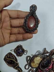 Handmade Copper Wire Wrapped Lapis Lazuli Pendant Necklace Boho Style Jewelry Wholesale - Product Image 2