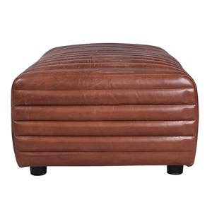 Banco Otomano de Cuero Estilo Vintage con Asiento Tapizado, Base de Madera Sólida, Reposapiés Resistente para Hogar, Oficina, Hotel - Product Image 3