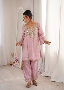 Elegant Mirror Work <b>Kurti</b> Pant Set with Batwa Bag – Designer Festive Ethnic Wear - Product Image 5