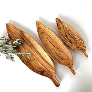 <b>Set</b> Of 3 Polished Wooden Leaf <b>Dish</b> Stylish Rustic Serveware For Kitchen Organization Cafe Display And Restaurant Use - Product Image 1
