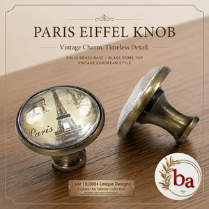 Round Brass Cabinet Knob Paris Tower <b>Glass</b> Cover Modern Furniture Handle for Drawer Dresser Home Office Durable Eco-Friendly - Product Image 1