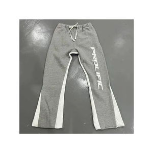 Pantalon de survêtement gris en coton pour homme, taille élastique avec cordon de serrage, rayures latérales, coupe large, décontracté, automne - Product Image 1