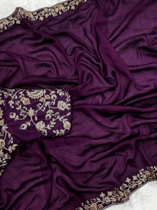 Premium Quality <b>Purple</b> Indian Long Anarkali Designer Silk <b>Saree</b> with Embroidery Work Customizable Blouse for Women Adults - Product Image 3