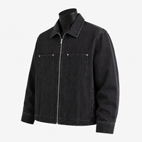 Veste de travail en jean noir sur mesure pour hommes, veste en jean zippée en coton, fabricant OEM ODM, marque privée