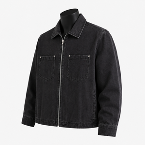 Veste de travail en jean noir sur mesure pour hommes, veste en jean zippée en coton, fabricant OEM ODM, marque privée - Product Image 3