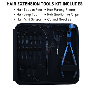 <b>Micro</b> Ring and Tape In Hair <b>Extension</b> Tool with Blue Tape In Plier Loop Tool Mini Scissor Parting Finger Professional Clips - Product Image 2