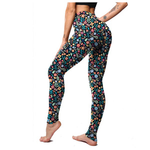 Allover colorful meadow floral print women fitness leggings high waist full length gym <b>tights</b> for yoga running - Product Image 4