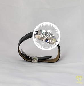 Montre de luxe pour homme, bracelet en cuir noir, lunette sertie de diamants, cadran carré, montre de prestige - Product Image 4