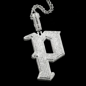 Pendentif personnalisé Hip Hop pour homme en argent sterling 925 avec lettres, chiffres, nom, initiale ou logo, serti de diamants Moissanite VVS - Product Image 5