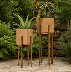 Modern Wooden Plant <b>Stand</b> with Square <b>Planter</b> Handcrafted Solid Wood Indoor Floor Flower Pot Holder for Living Room In Low Price - Product Image 4