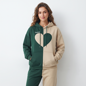 Pullover Women's Oversized <b>Polyester</b> <b>Hoodie</b> Heart Graphic Color Block Kangaroo Pocket Casual Streetwear - Product Image 5