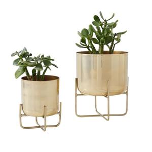 Ensemble de 2 pots de fleurs créatifs en métal, finition bronze foncé avec touches cuivrées, pots décoratifs d'intérieur pour la décoration de la maison, en solde - Product Image 4