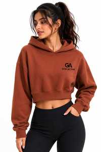 <b>Gym</b> Active Cropped Hooded <b>Sweatshirt</b> Unisex French Terry Cotton Zip Casual Winter Wear Back Logo 340g Oversized Fit - Product Image 5