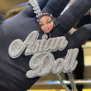 Colgante Personalizado Hecho a Mano con Nombre de Muñeca Asiática, Moissanita, Lujo, Estilo Hip Hop, Chapado en Oro de 18K, Plata de Ley 925 - Product Image 2