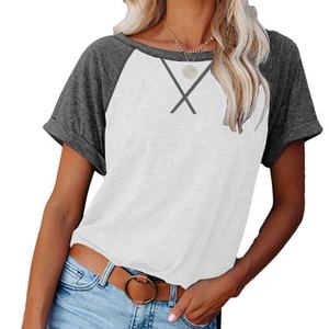 T-shirt décontracté pour femme à blocs de couleur, manches raglan, col rond, manches courtes, coupe ample, en jersey de coton respirant, idéal printemps-été - Product Image 1
