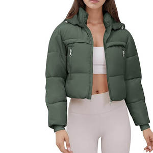 Women's Short <b>Quilted</b> Puffer <b>Jacket</b> With Hood Detachable Full Sleeve Winter Warm Coat Solid Color Zipper Closure Thick Outerwear - Product Image 1