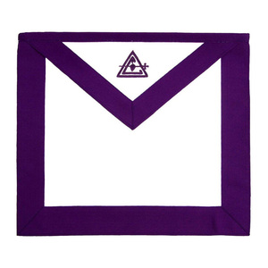 Tablier maçonnique pour membre du conseil - Blanc et violet avec bordure en gros-grain brodée, accessoire décoratif fait main - Product Image 1
