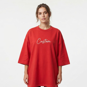 Camiseta Oversize de Moda para Mujer, de Algodón Peinado Personalizado, Manga Tres Cuartos, con Impresión de Etiqueta Personalizada, Ropa Urbana - Product Image 4